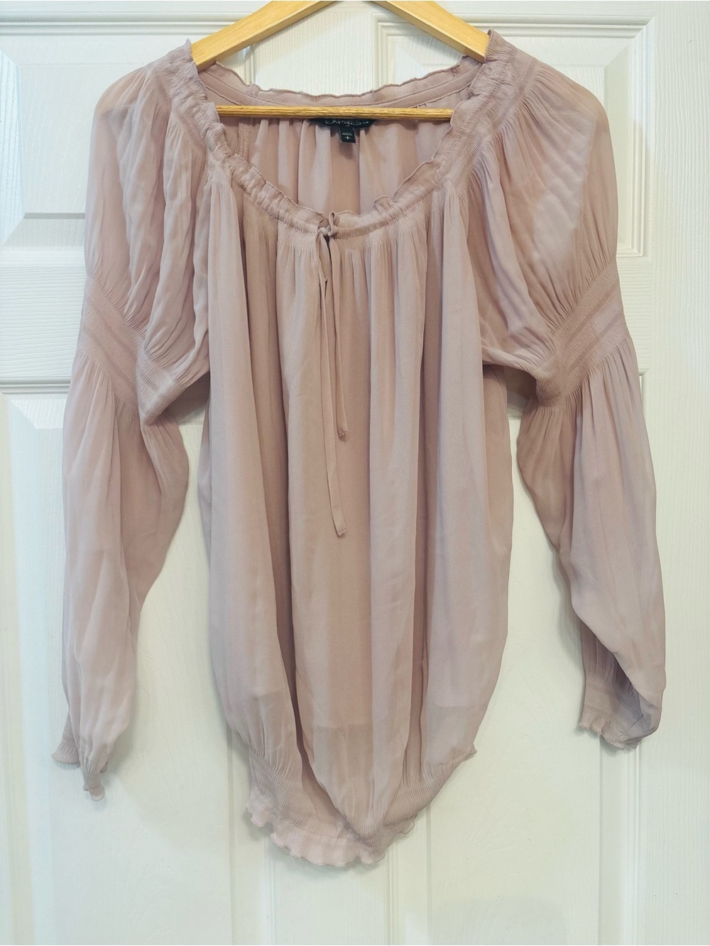 Express Blush Cottage Romantic Peasant Blouse with Tie Neck -